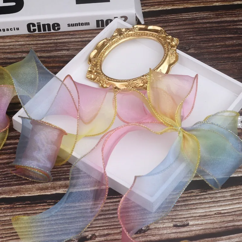 Nastro in organza trasparente arcobaleno da 5,5 cm cablato da 55 metri per confezioni regalo Confezione regalo Decorazione festa di nozze