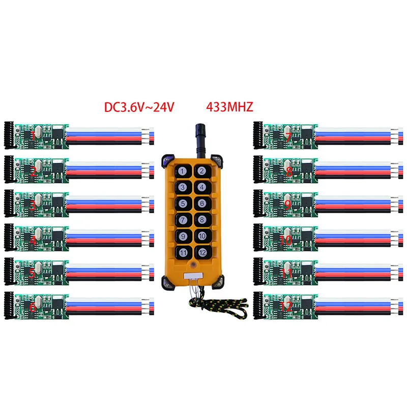 433MHz DC 3.6V-24V Universal Wireless Micro Remote Control Switch Long Range Mini Receiver Transmitter LED Light Controller