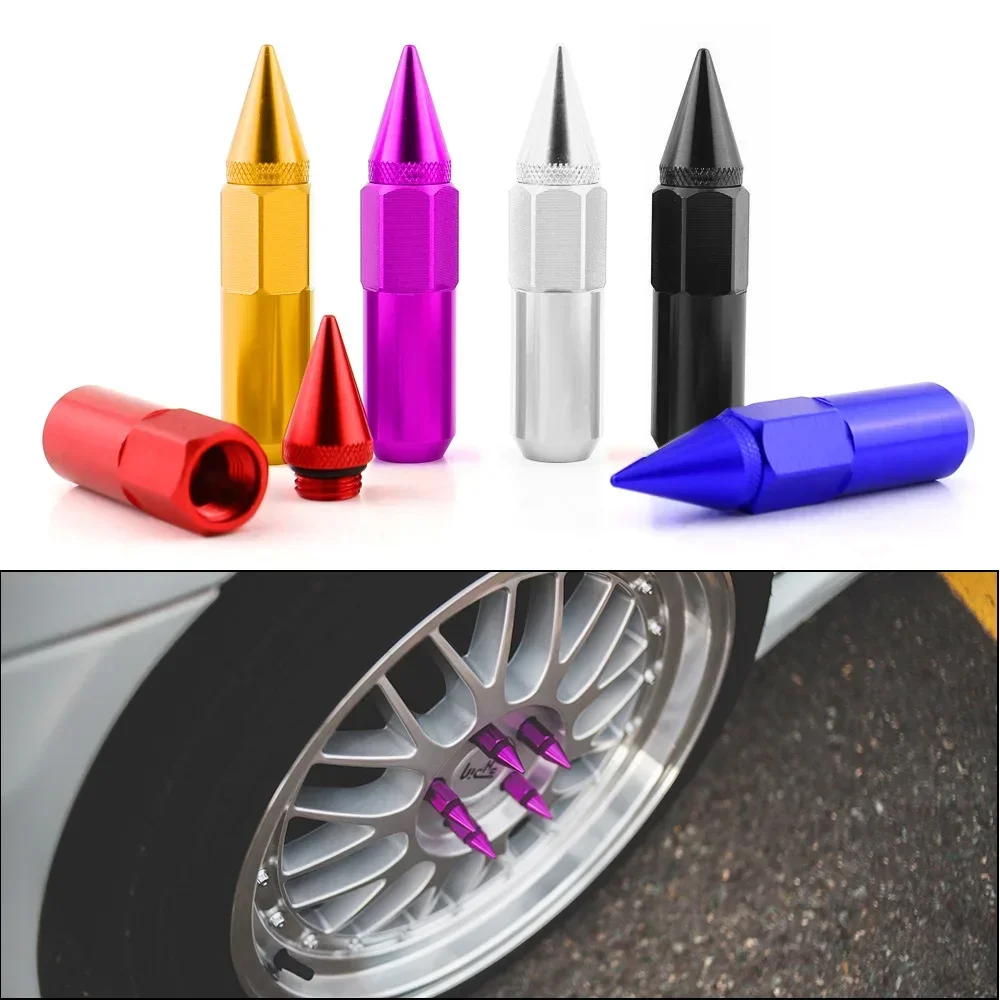 20pcs Universal Aluminum Extended Lug Nuts 12x1.5 12x1.25 Dual Thread Pitch 60mm Racing Lug Bolts for Aftermarket Wheels Rims