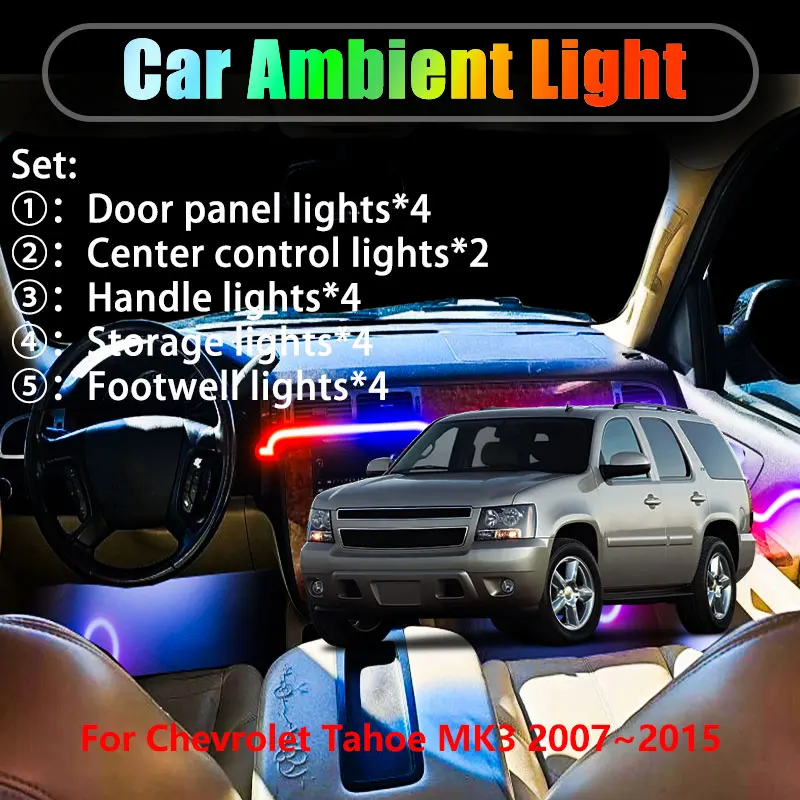 

Для Chevrolet Tahoe MK3 2007 ~ 2015 2/18 в 1 Автомобильное окружающее освещение Светодиодные внутренние светодиодные фонари багажника USB RGB Ensemble Streamer Parts