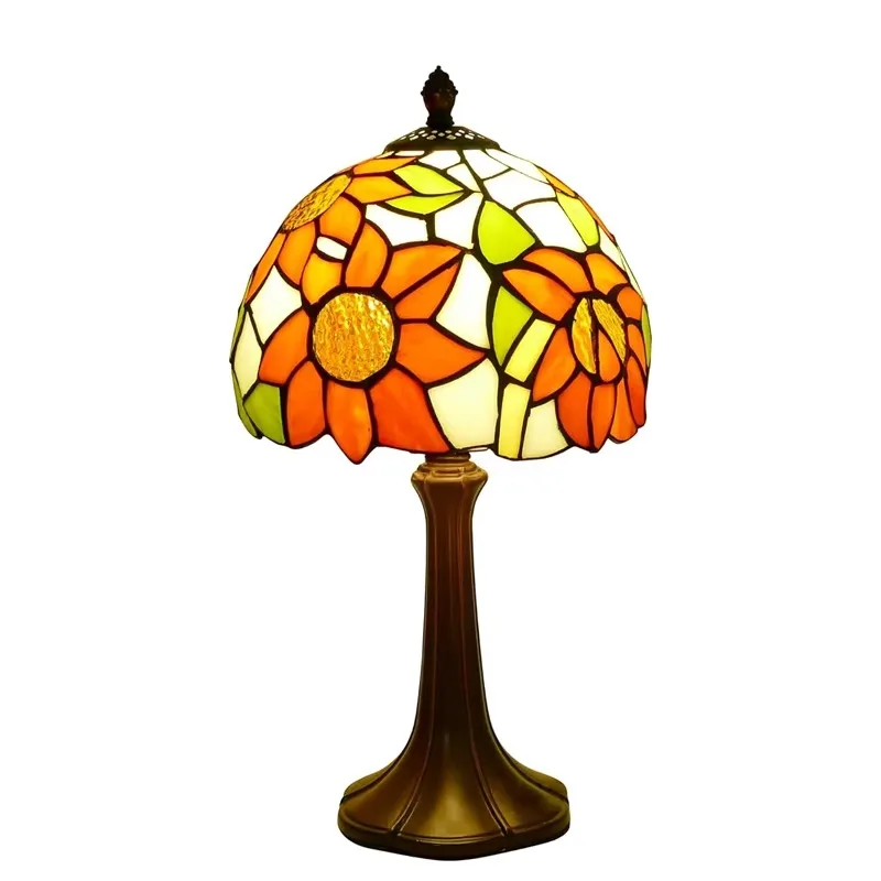 

Sunflower retro desk lamp small stained glass lamp tiffany bedroom living room home office