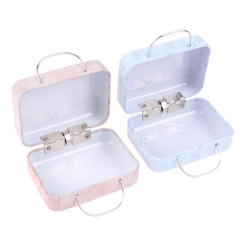 1 Pc Retro Storage Tin Mini Box Rectangular Suitcase Small Packaging Organizer Wedding Candy Boxes