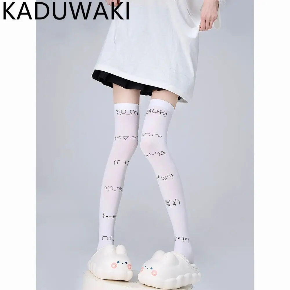 

Subculture Sexy Cute Graffiti Expression Print Long Socks Velvet Thigh Socks Japanese JK Harajuku Kawaii Cosplay White Socks