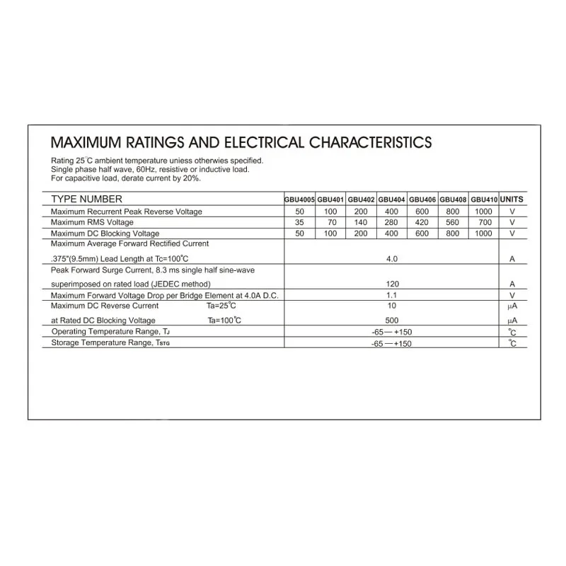 10~1000Pcs GBU410 GBU408 GBU406 Bridge Rectifier 4A 1000V/800V/600V GBU4M/4K/4J Bridge Stack Cutable Feet GBU Flat Bridge