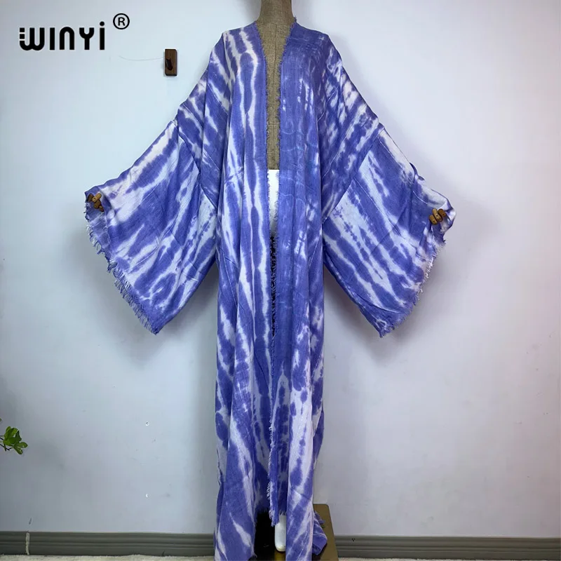 WINYI Women Bohemian Tie-dye print Elegant Casual dress African Cardigans Outerwear For Women Summer Sexy cotton feeling Kimono