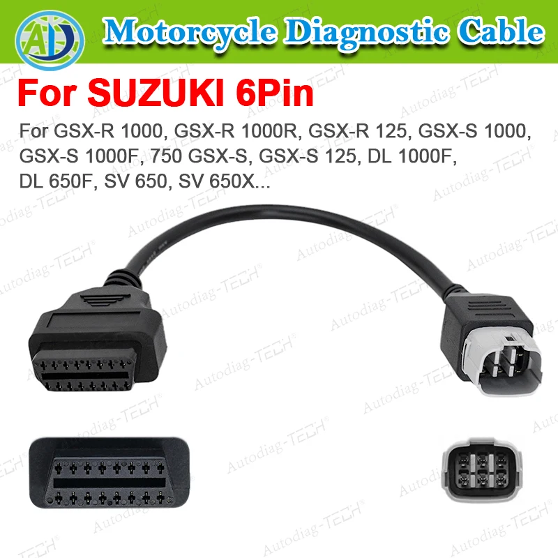 

OBD мотоциклетный кабель для Suzuki 6Pin для GSX R125/R1000/S1000, DL650F, SV650 6-контактный на 16-контактный разъем адаптера диагностического кабеля OBD2