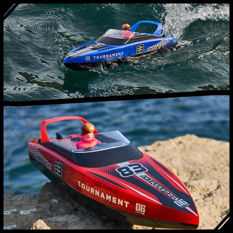 

HJ821 RC Boat High Speed Remote Control Speedboat Electric Waterproof Racing Ship Model with LED Lights Water Toys for Kids Boys