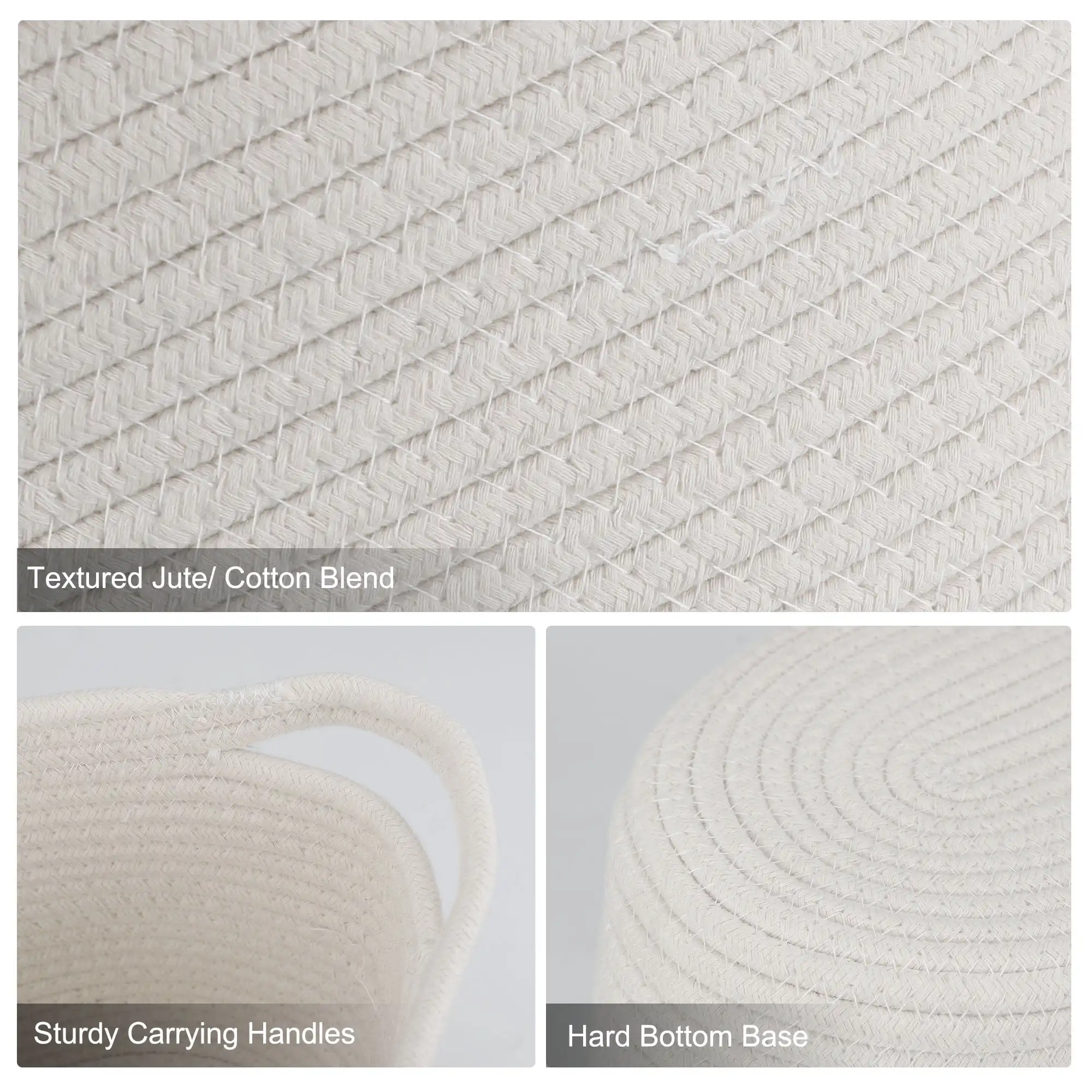 Storage Basket Cotton Rode Woven Container Handles 2 Pack White