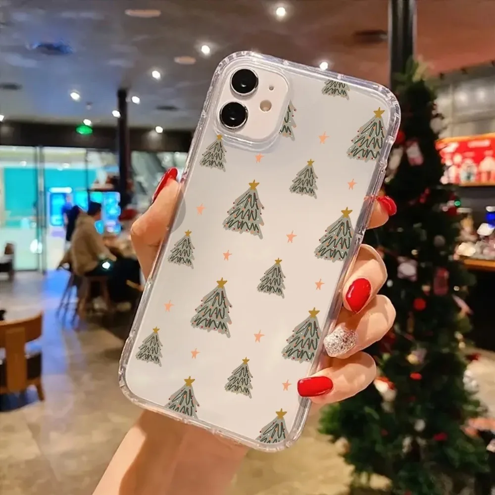 لطيف شجرة عيد الميلاد شفافة جراب هاتف مناسبة آيفون 17 برو ماكس 17 الهواء 16 11 13 12 14 15 7 8 زائد XS XR X غطاء شفاف