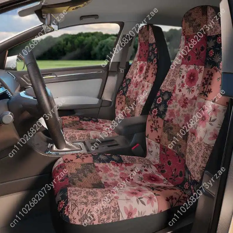 

Car Seat Covers, Pink Floral Faux Patchwork, Vintage Rose Checker, Pink Auto Accessories, Granny Core Decor, Cute Christmas Gift
