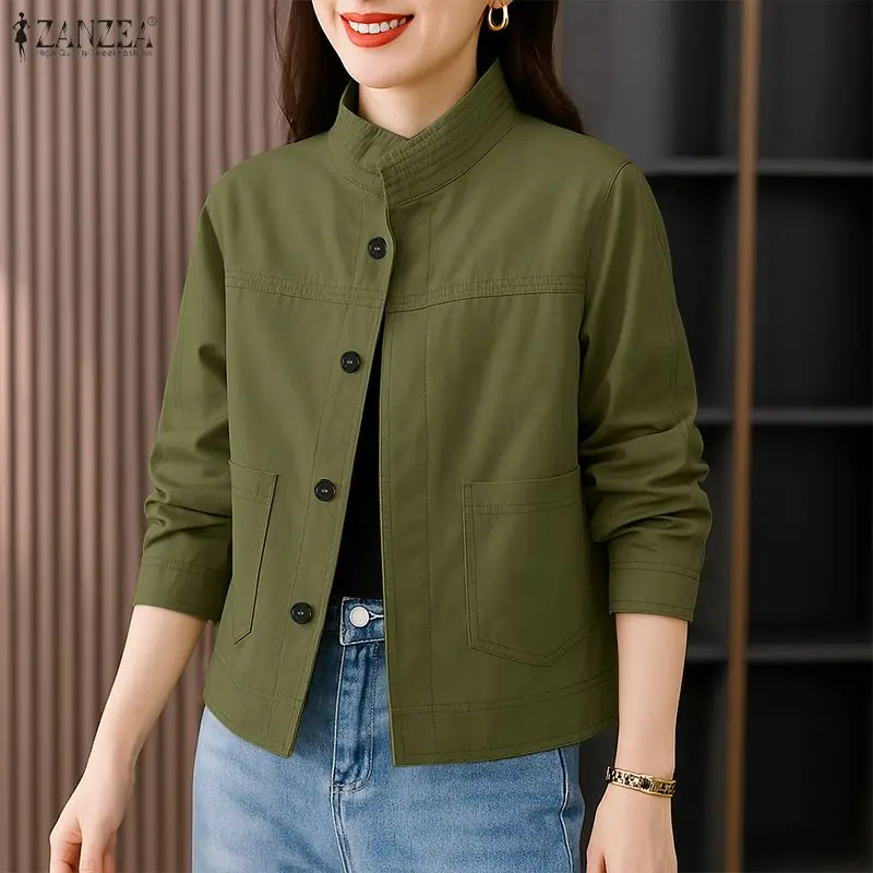 Zanzea camisa de escritório feminina outono cardigan moda manga longa blusa trabalho 2026 primavera sólido fino ajuste casacos feminino botão acima topos