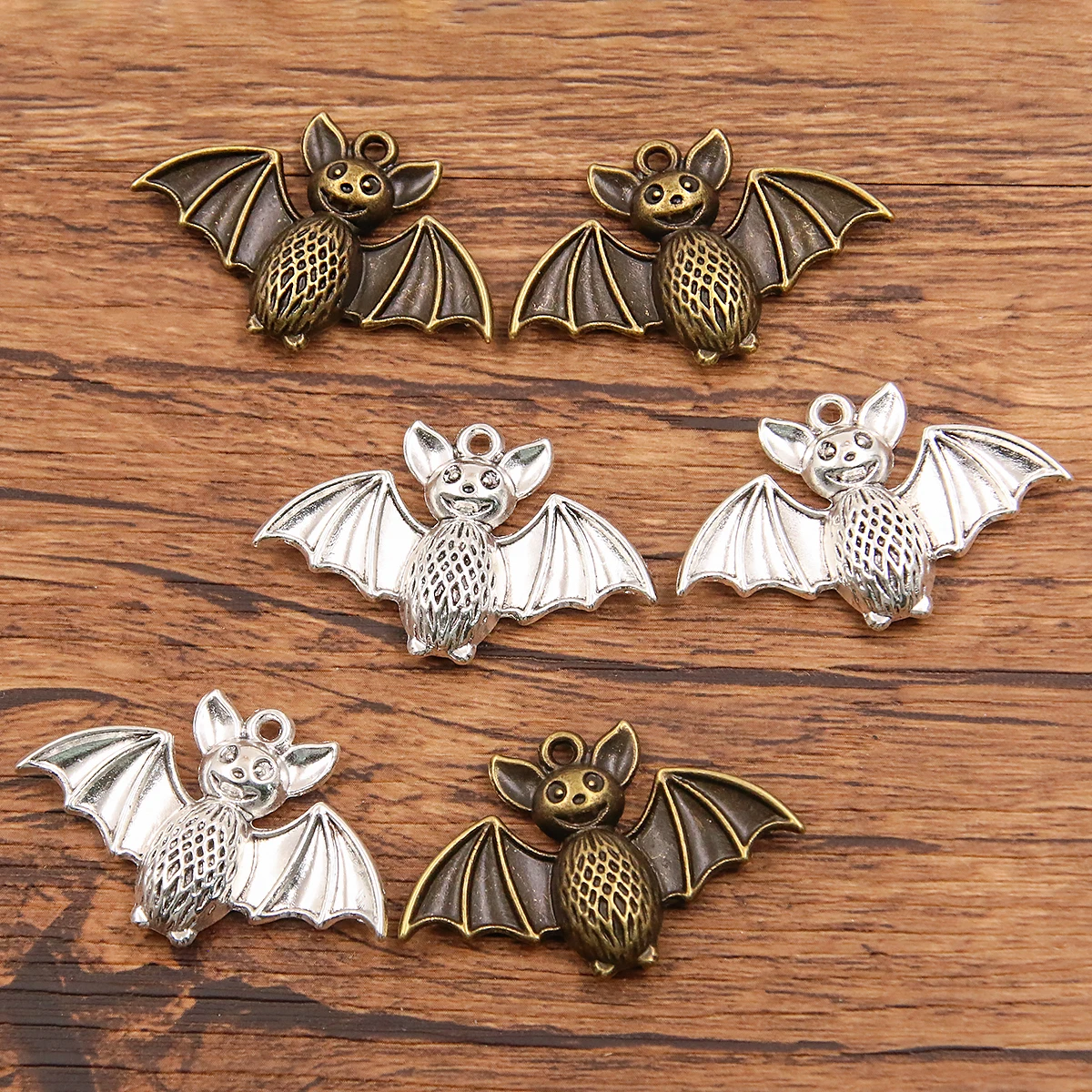 6PCS 25*39mm Metal Alloy Two Color Chubby Bat Charms Halloween Animal Pendant For Jewelry Making DIY Handmade Craft