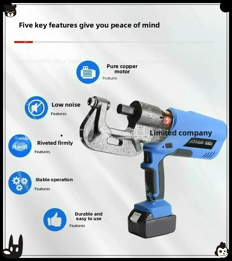 Cordless Hydraulic Riveter Auto Portable for Duct Flanged Angle Iron Sheet Metal Punching Single Head Riveting Tool