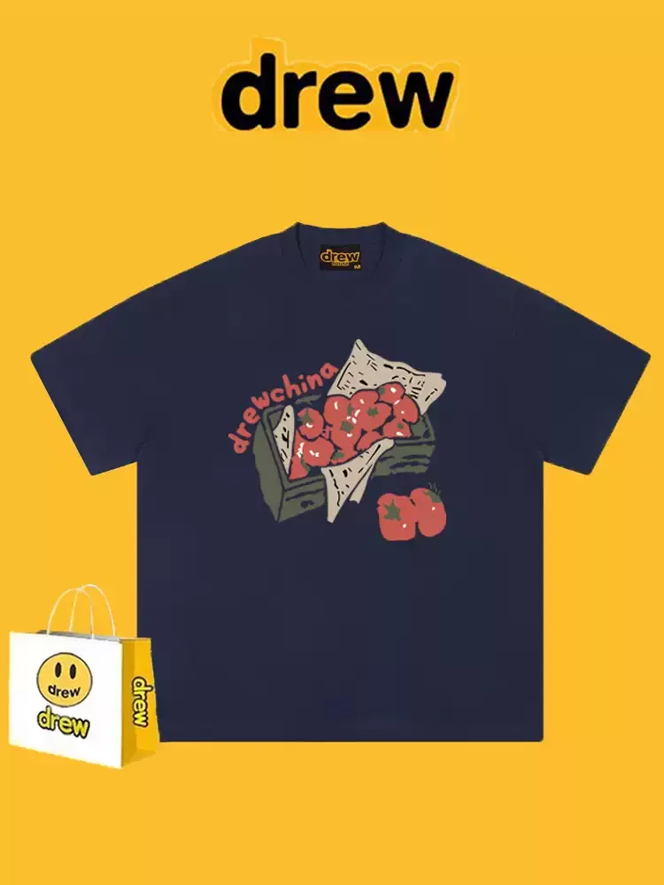 Unisex Casual Loose-Fit Cotton Short-Sleeve T-Shirt with Tomato Graffiti Print (American Streetwear Style)