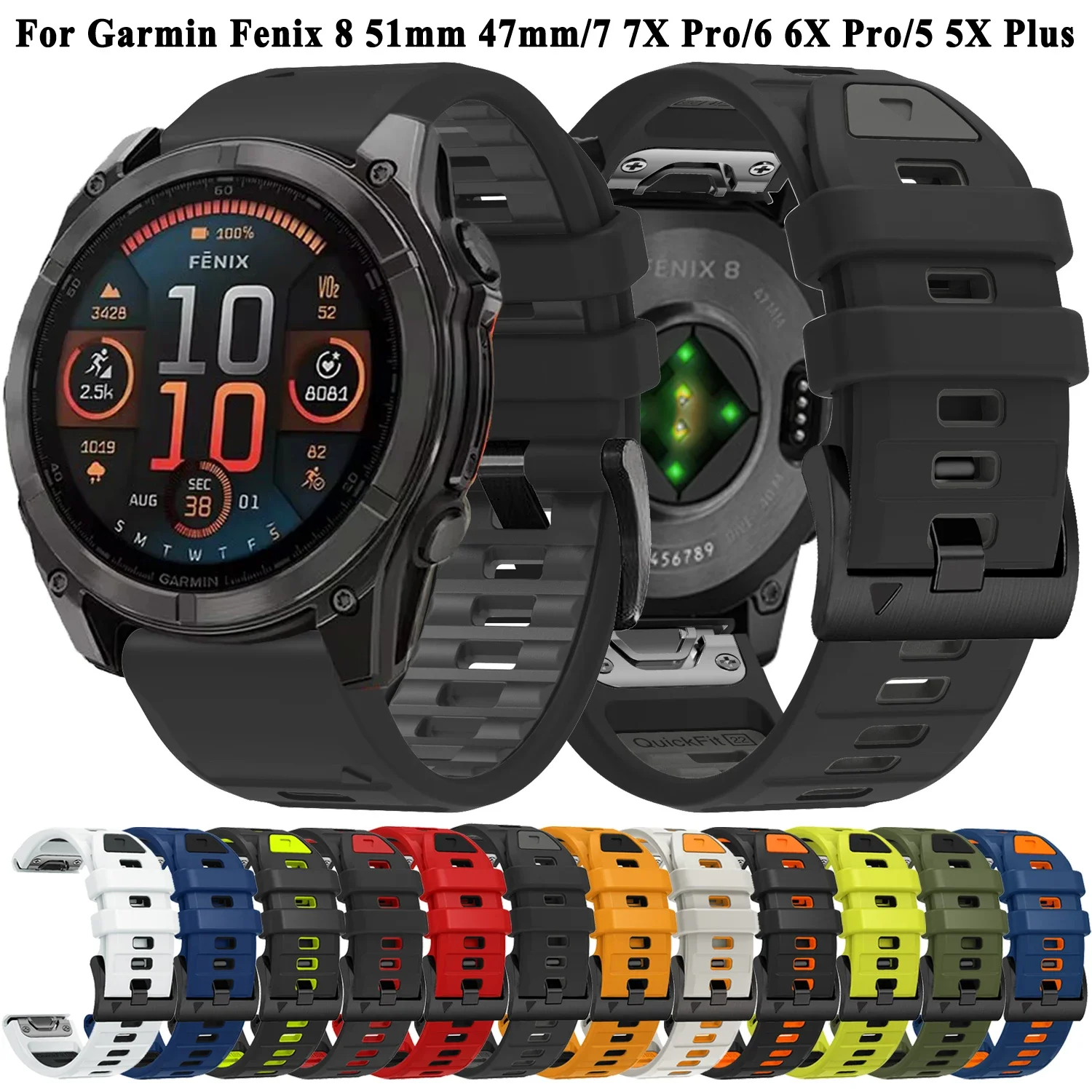 

Силиконовые ремешки QuickFit 22 мм 26 мм для Garmin Fenix 8 51 мм 47 мм E 7 7X 6X Pro 5X Plus Epix Pro Gen 2/965 955/Enduro 3 Ремешок для часов