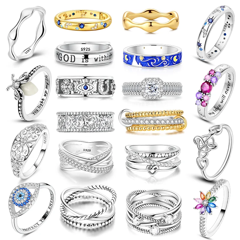 Original 925 Silver Ring Sparking Stars Firefly Celtic Knot Rings For Women Girls Jewelry Birthday Anniversary Engagement Gifts