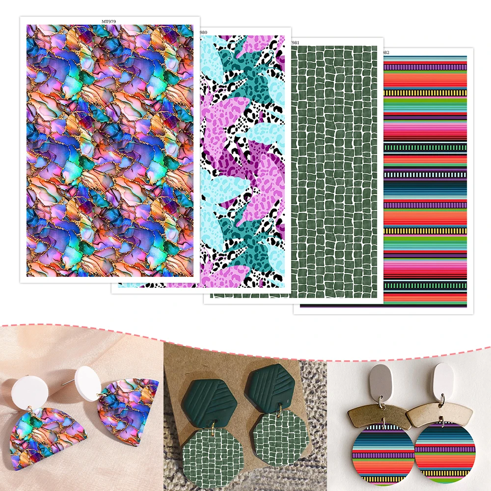 

Rainbow Color Leopard Green Grid Soft Ceramic Earrings Water Soluble Disposable Sticker for Diy Jewelry Making Decal