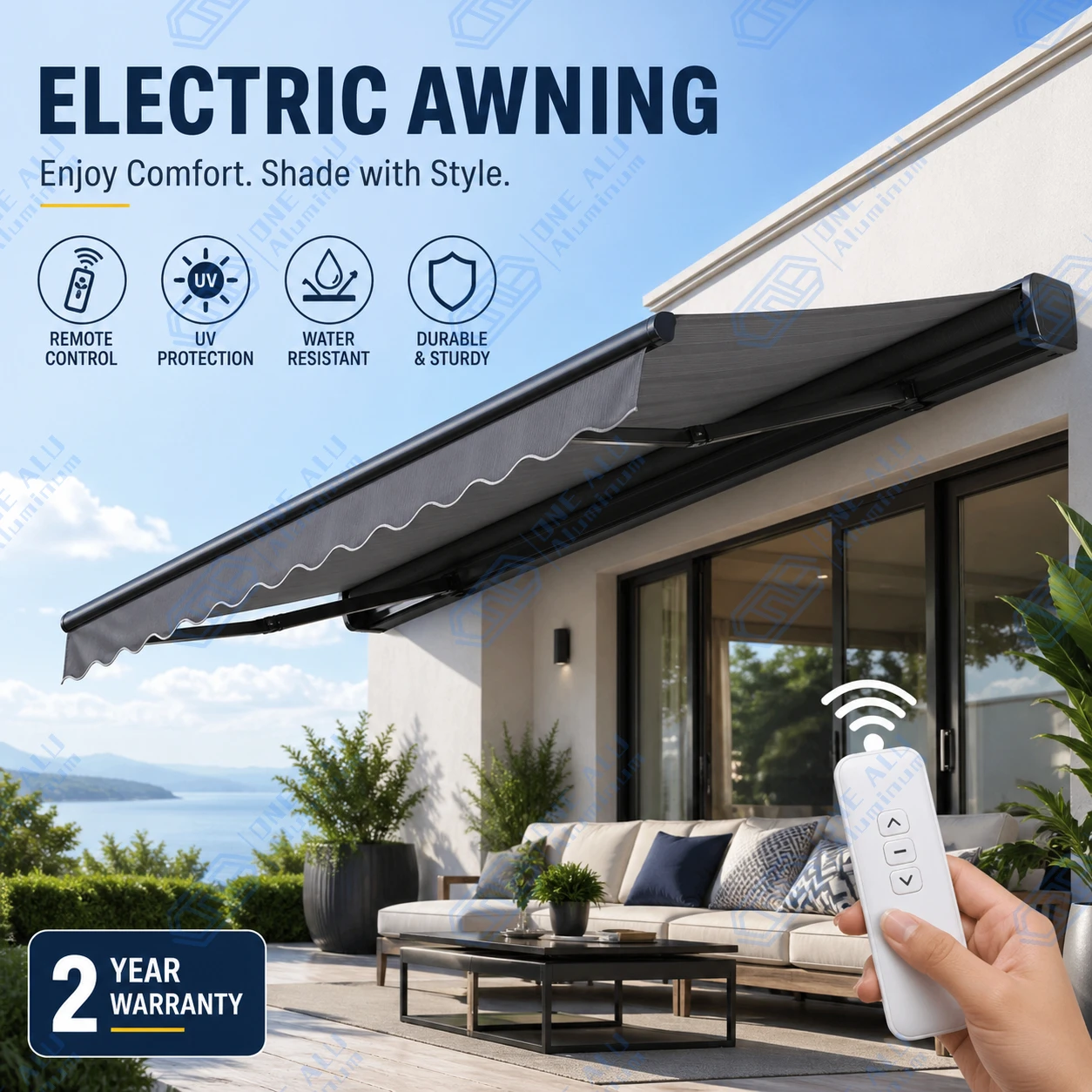 Motorized Smart Awning High Performance Luxury Villa Waterproof Weatherproof Heavy Duty For Outdoor Patio Garden Yard Deck Use