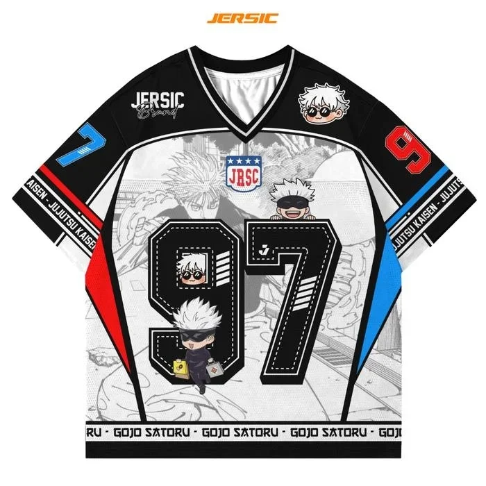 

2026 New Bandai Japanese Anime Jujutsu Kaisen Satoru Gojo Manga Style Football Jersey 2025 Black White JERSIC Brand Anime