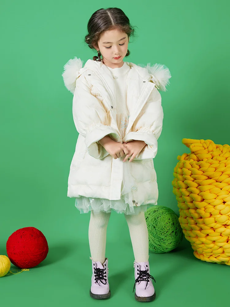 90% White Duck Down Thick Baby Girl Clothing 2022 New Winter Warm Coats Korea Cute Style Beige Slim Fit Zipper 3Y 8yrs Kids Wear