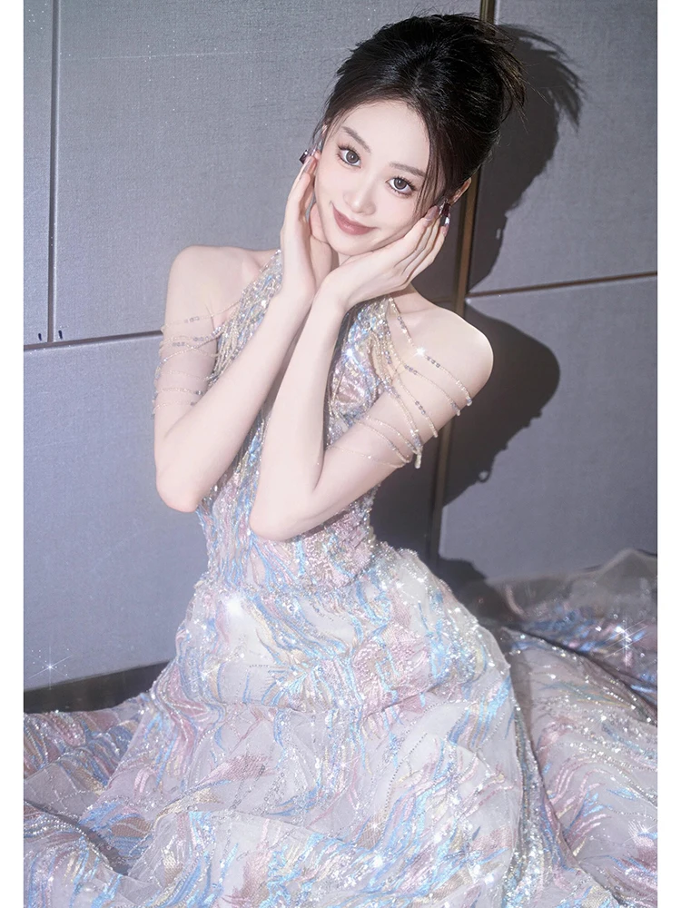 فستان سهرة فاخر من شوي بولان لحفلات الزفاف، تصميم كوري أنيق بياقة معلقة وتنورة على شكل حرف A