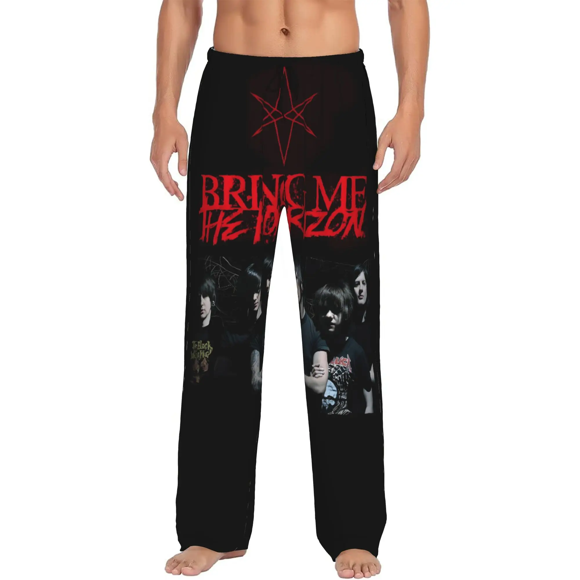 Custom Bring Me Horizones Pajama Pants Sleepwear Men's Elastic Waistband Metal Core Band Sleep Lounge Bottoms with Pockets