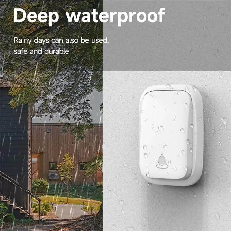 ABUO-جرس باب لاسلكي لا يتطلب بطارية، 38 نغمة رنين، تصميم مقاوم للماء، نطاق 150 مترًا، مثالي لقابس الاتحاد الأوروبي للمنزل والمكتب #5