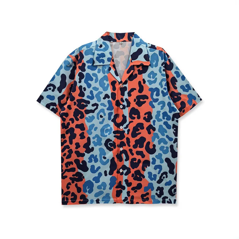 

Мужская одежда Y2K, модные винтажные рубашки с леопардовым принтом и короткими рукавами, новая летняя повседневная гавайская пляжная мужская рубашка Camisas De Hombre
