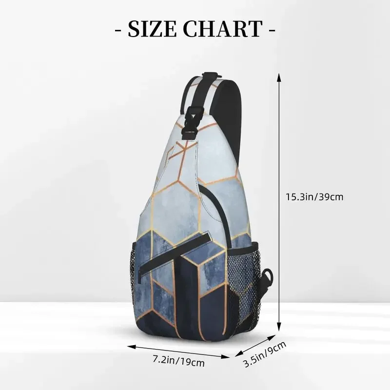 Mochila cruzada con hexágonos azules geométricos para hombre, bolso de hombro con patrón geométrico abstracto para ciclismo, Camping, mochila