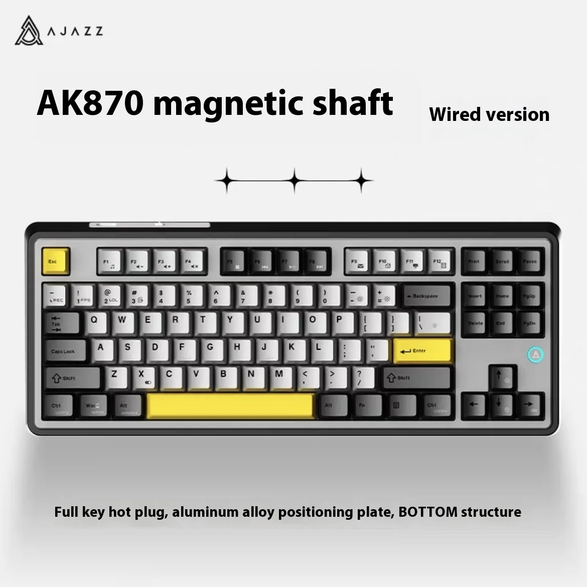 AJAZZ AK870 Mechanisch Gaming Toetsenbord: 87-toetsen, Bedraad, Hot-Swappable, RGB Verlichting, Onderaan gemonteerde Structuur
