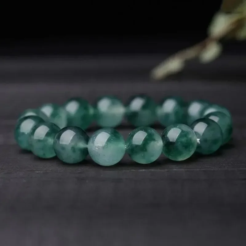 

Natural Emerald Jade 8-14mm Beads Bracelet Elastic Bangle Charm Jewellery Fashion Accessories Hand-Carved Woman Luck Amulet Gift