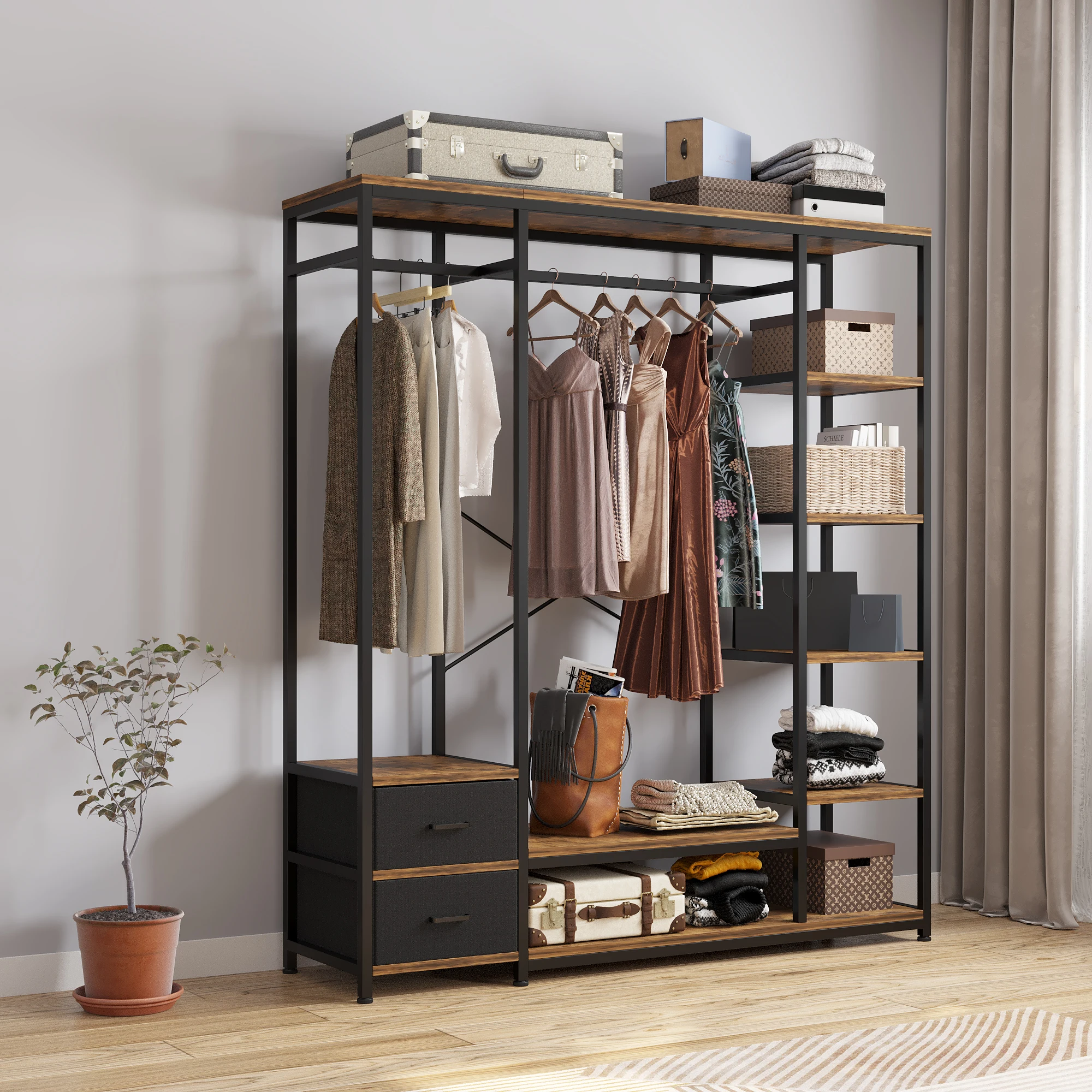 

Independent wardrobe manager, clothes rack, multiple storage racks and non-woven drawer, bedroom heavy metal wardrobe storage