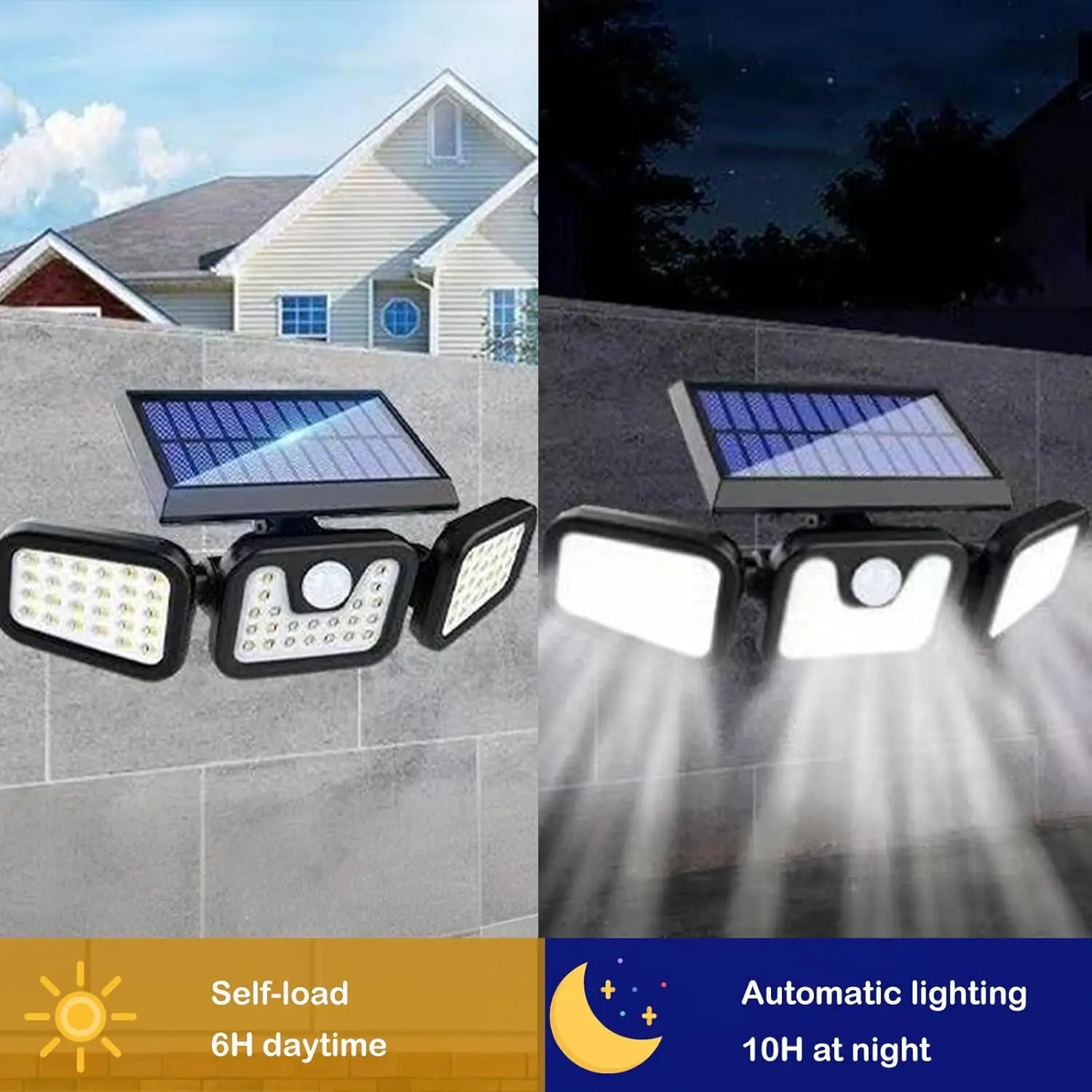 Solar Lights Outdoor, 3 Adjustable Heads Solar Security Lights Outdoor Motion Sensor, IP65 80 LEDs, Bright Light Easy to Install
