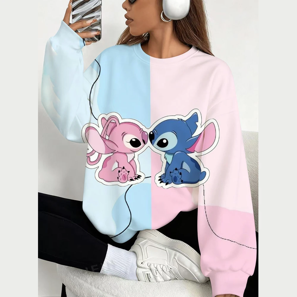 秋ディズニーシリーズスウェットステッチプリント女性ラグラン長袖パーカー Y2k プルオーバー原宿トップス女性服