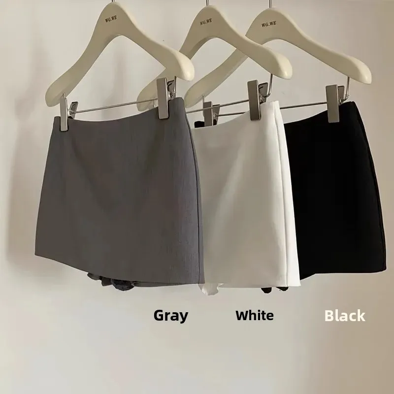 Traje de Falda corta ajustada de cintura alta gris para mujer, moda de otoño, nuevo estilo, falda ceñida acampanada para damas pequeñas