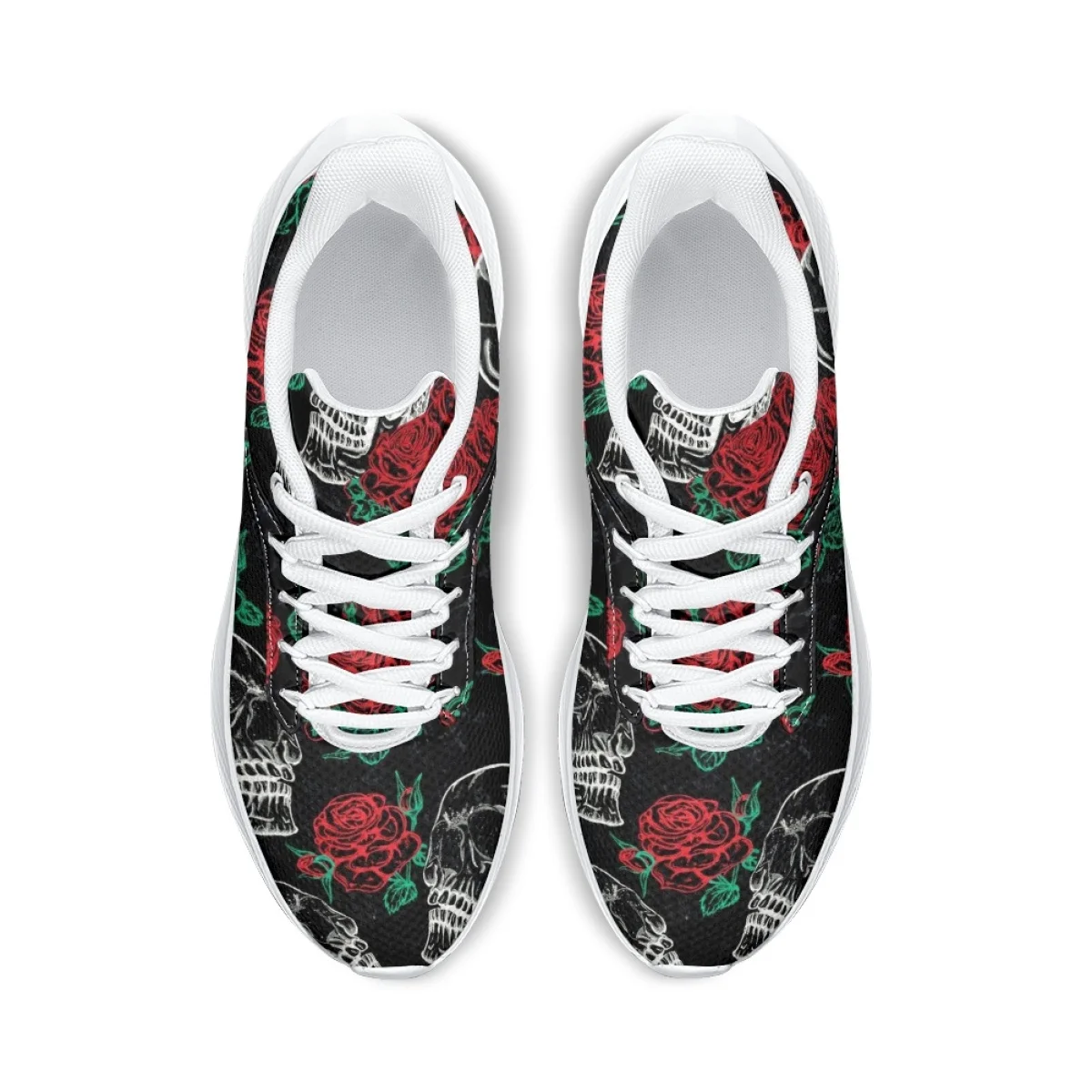 New Fashion Lace-Up Women Sneakers Horror Skull Rose Designer Comfortable Lightweight Flats Shoes for Teens Adult Halloween Gift