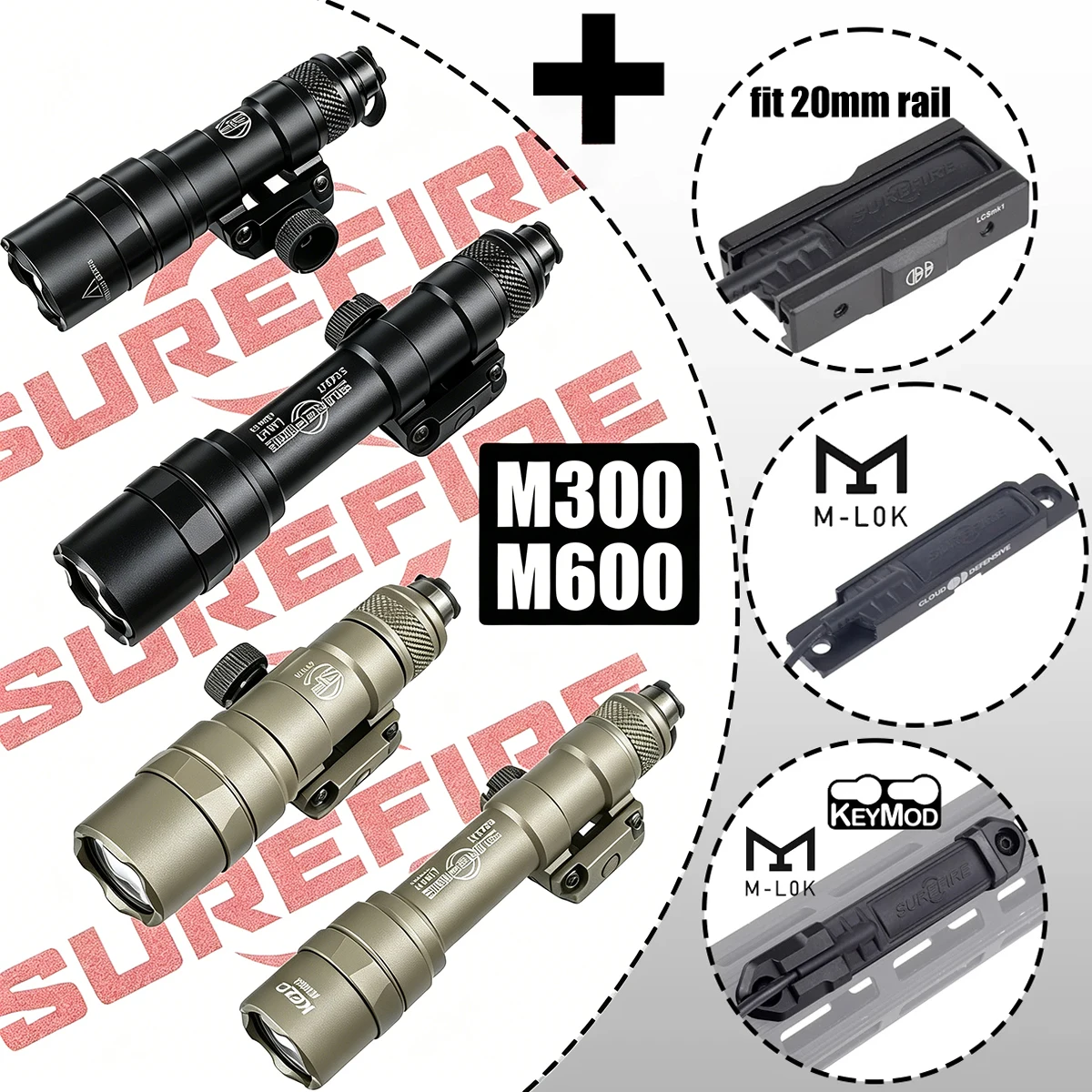 

Surefire M600 M300 Flashlight HighQuality LED Flashlight Withe Light With Switch Slot Mlok 20mm Rail Torch 400/600Lumen Aluminum