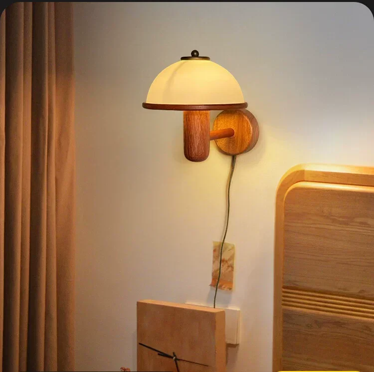 Retro Japanese Wall Lamp, New Bedroom Living Room French Vintage Mushroom Bedhead Wall Lamp