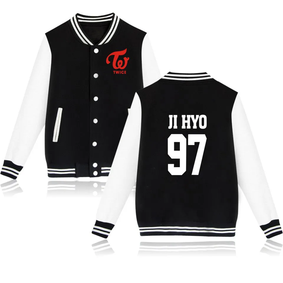 Tweemaal Kpop Baseball Jack Jas Fleece Letters Bedrukt Sweatshirt Hoodies Trui Lange Mouw Trainingspak Tops K Pop Kleding 1