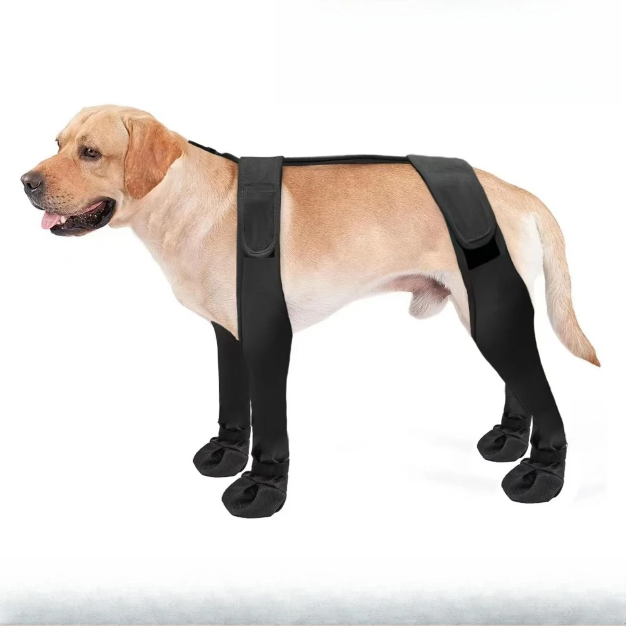 

Dog Boots with Suspenders Over The Back Reflective Waterproof Paw Protectors Anti Slip Stay on Leggings for Dogs and Cats Winte