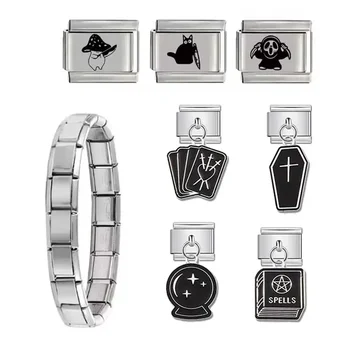 Italian Charm Stainless Steel Bracelet 9mm Splicing Module Halloween Pendant DIY Jewelry Killer Tombstone Dark for Men Custom