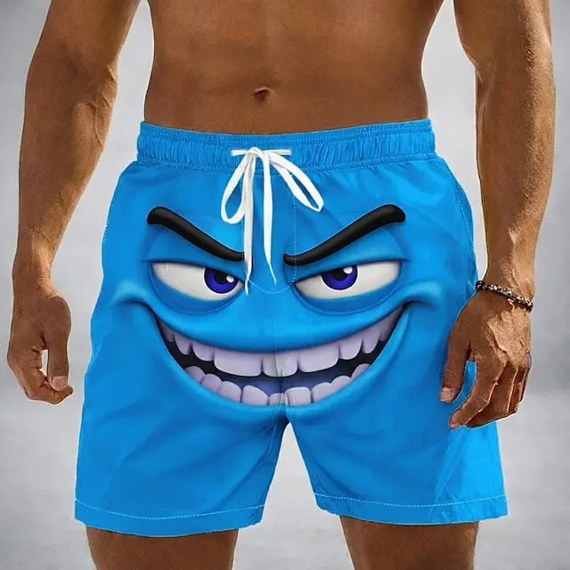 

Men's Optical Illusion 3D Cartoon Smile Face Swim Trunks Swim Shorts Board Shorts Mid Waist Hawaiian Beach Shorts Vacation Wear