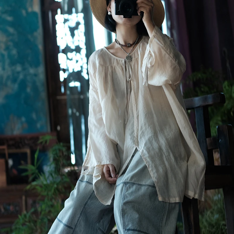 Übergroße Frauen Casual Leinen T-shirts Neue Ankunft 2025, Sommer Vintage Stil Oansatz Einfarbig Lose Weibliche Lange Tops Tees M771