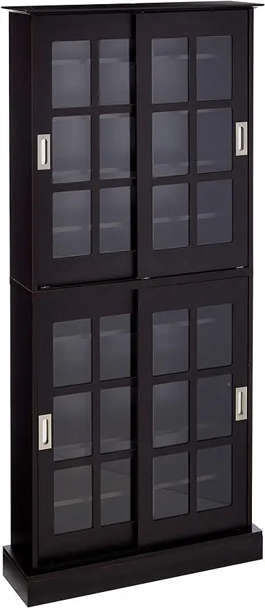 

Windowpane Media/Storage Cabinet - Tempered Glass Pane Sliding Doors Stores Optical Media Collectables & Memorabilia Collections