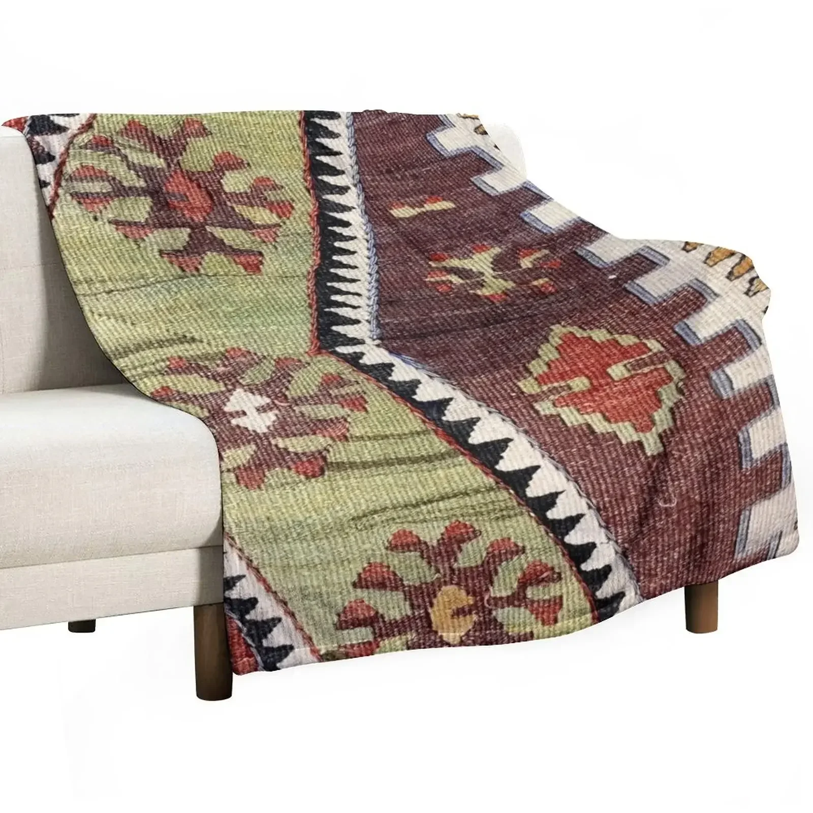 Decorative Old Kilim, Navaho Weave, Woven Textile, Persian Carpet Throw Blanket Flannel Fabric Plaid on the sofa Blankets