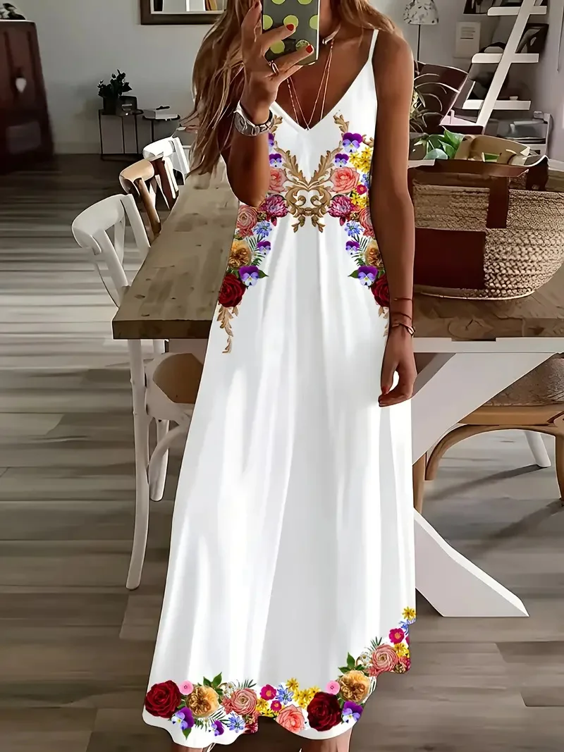 Summer Bohemian Style Women\'s Suspender Skirt Long A-line Oversized Casual Dress Women\'s Elegant New Summer Loose Beach Clothes