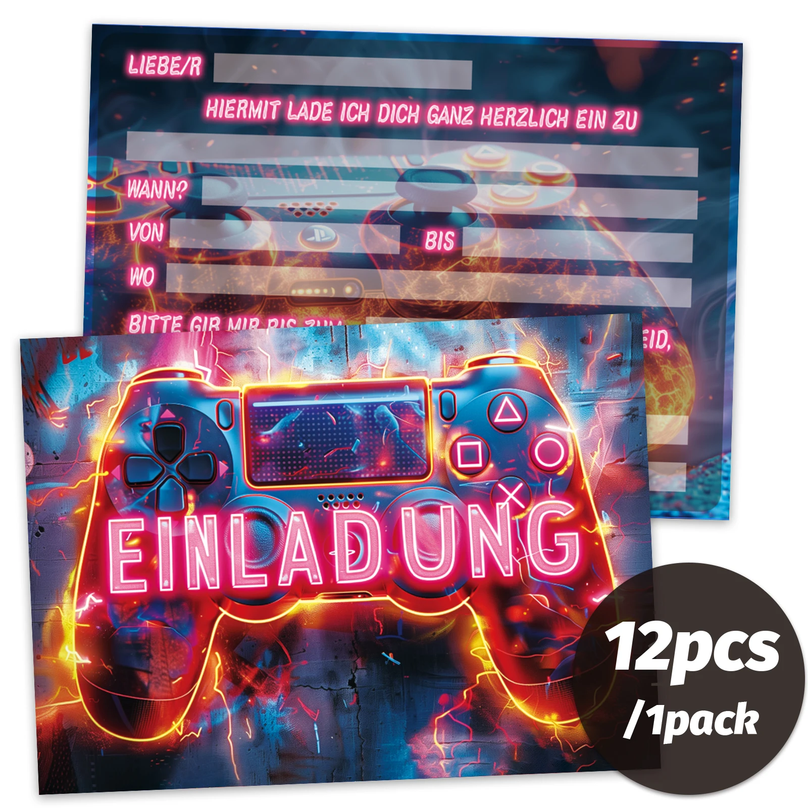12 invetas de cumpleaños con controlador de consola de juegos geniales: invitaciones de fiesta temáticas divertidas y de videojuegos para adolescentes