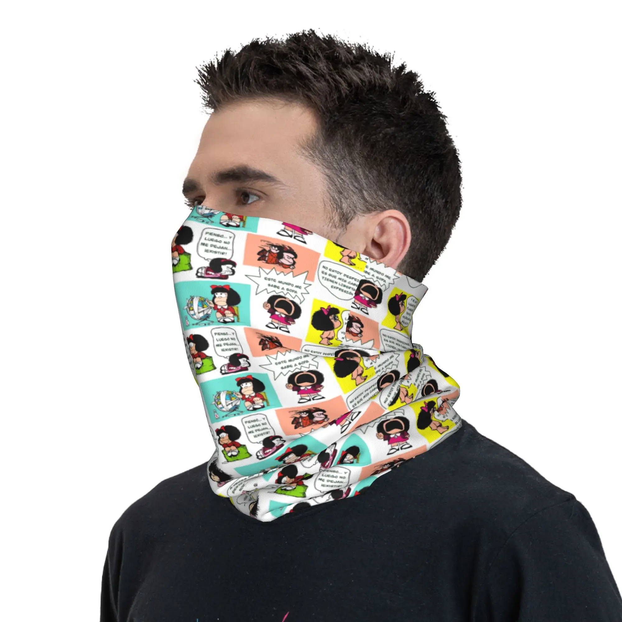 Personalizado mangá quino mafalda bandana pescoço mais quente das mulheres dos homens inverno caminhadas cachecol de esqui gaiter kawaii dos desenhos animados capa facial