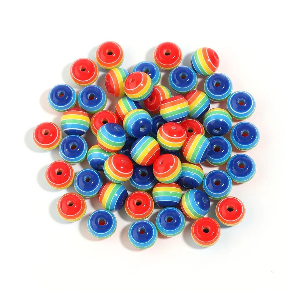 50pcs 8mm Resin Beads Round Rainbow Stripe Loose Spacer Beads For Jewelry Making DIY Bracelet Necklace Accessories