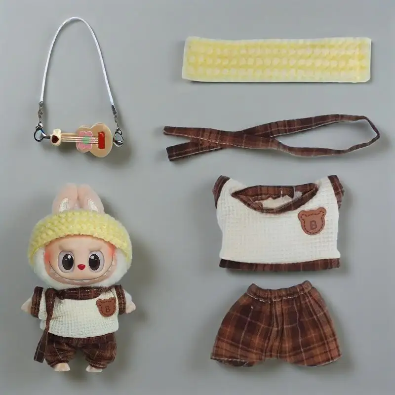 

15/17cm Clothes for Labubu Plush Hoodie Idol Dolls Jumpsuit Clothing Fans Overalls Doll Accessories for Korea Kpop Exo waist bag